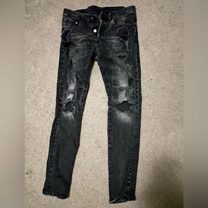 &Denim, Ripped and distressed gray wash jeans, 32 waist, skinny fit